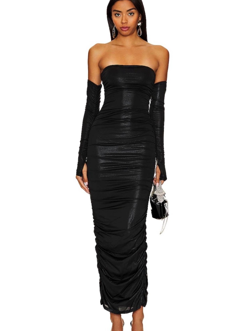 REVOLVE Black Strapless Maxi Dress with Detachable Sleeves